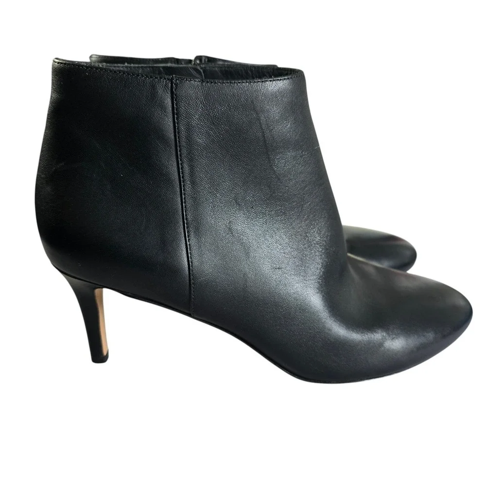 Via Spiga Black Leather Ankle Boots Kitten Heel Pointed Toe‎ Side Zip 9.5M 39.5